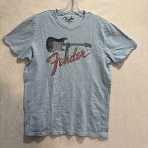 Fender x Lucky Brand T Shirt Men's Medium Blue Graphic Short Sleeve Tee Guitar